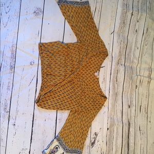 Mustard yellow crop top with long flowy sleeves